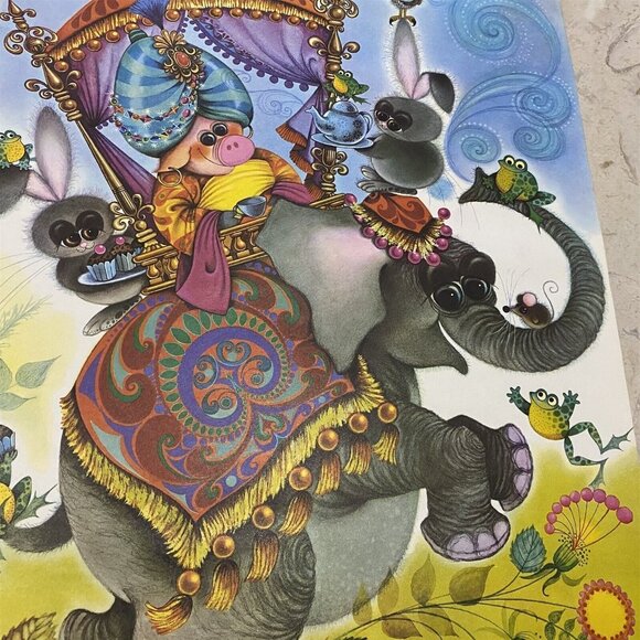 Vintage Cartoon George Buckett Art Poster Print Animals Whimsical Elephant Pig - Picture 3 of 10